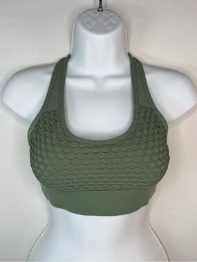Lorna Jane Olive Green Mesh Overlay Racerback Sports Bra Small Yoga Pilates